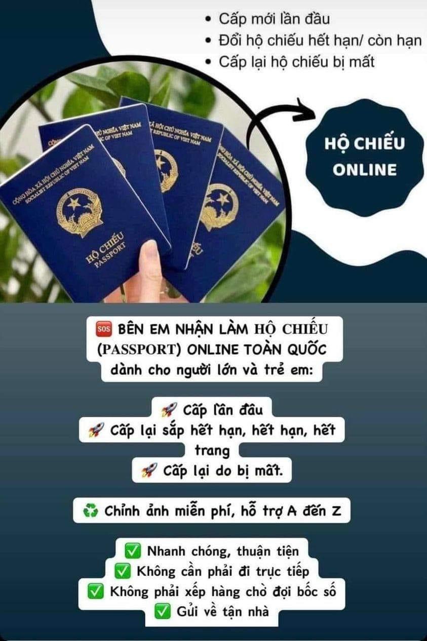 NHẬN LÀM HỘ CHIẾU ONLINE - 63 TỈNH THÀNH - Hộ chiếu gửi về tận nhà